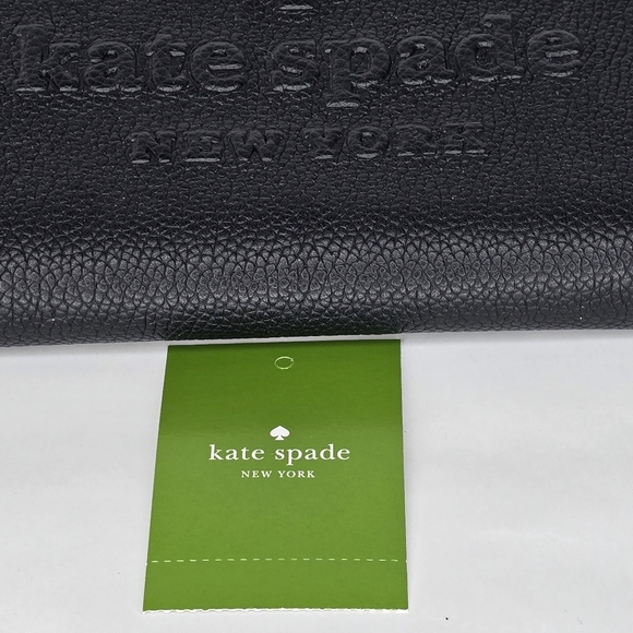NEW Kate Spade Black Large Continental Peebled Leather Zip Wallet Sienne Logo - Picture 12 of 13